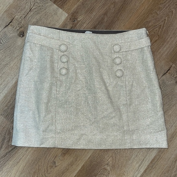 Gorgeous Gold Shimmer J Crew Mini Skirt Side Zip Button Detail Wool Blend 8 - Picture 1 of 5